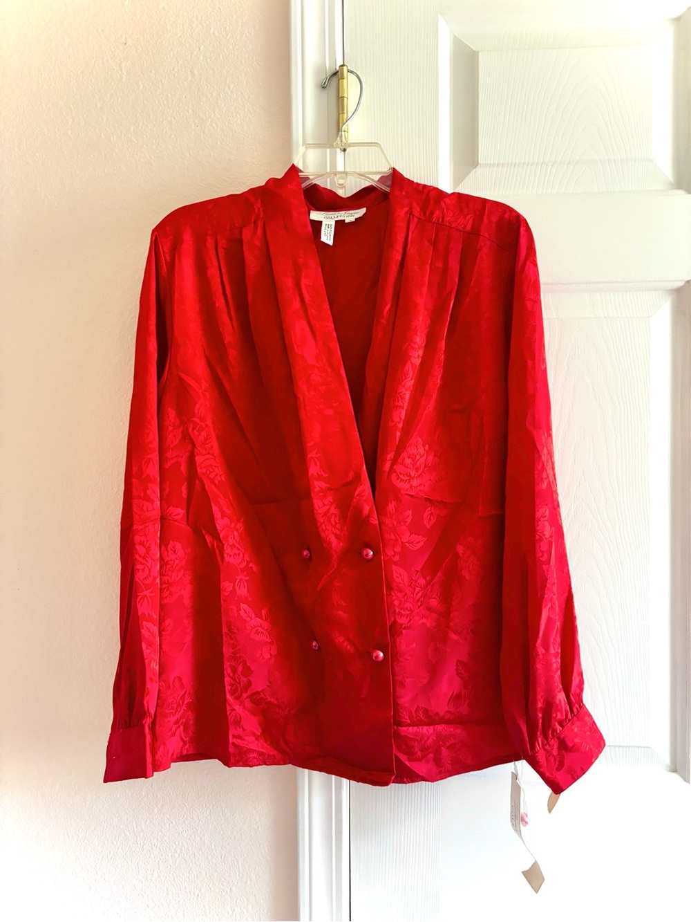 Vintage 80/90s Laura & Jayne Red Satin Floral Blouse Size 10 (M) w/ Tags